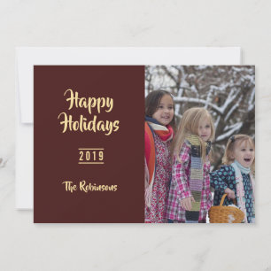 Burgundy and Gold Christmas Greetings family photo Holiday Card