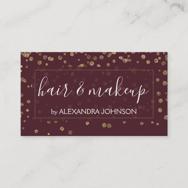 Burgundy and Gold Confetti Modern Pattern Business Card (Front)