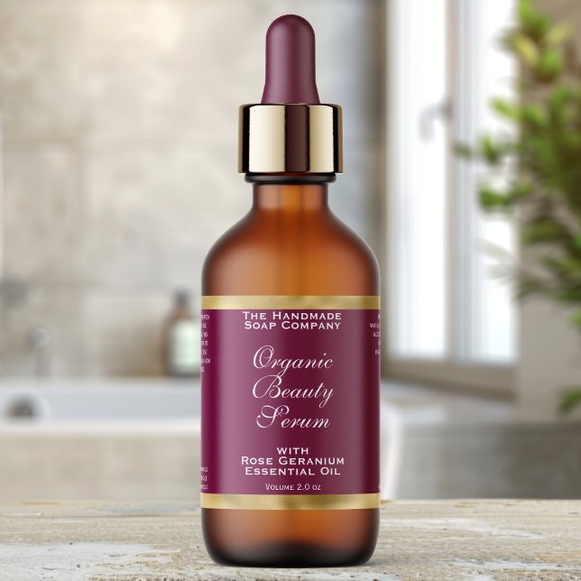 Burgundy and Gold Cosmetics Dropper Bottle Label (Creator Uploaded)