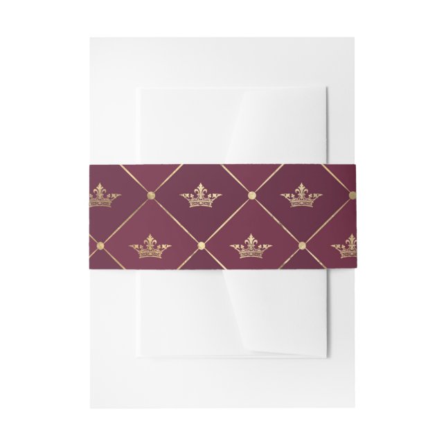 Burgundy and Gold Crown Lattice Invitation Belly Band (Front Example)