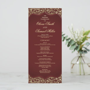Burgundy And Gold Damask Wedding Program Programme