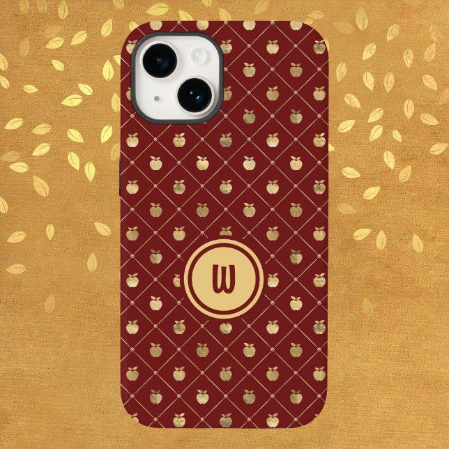 Burgundy and Gold Diagonal Apple Pattern Case-Mate iPhone Case (Creator Uploaded)