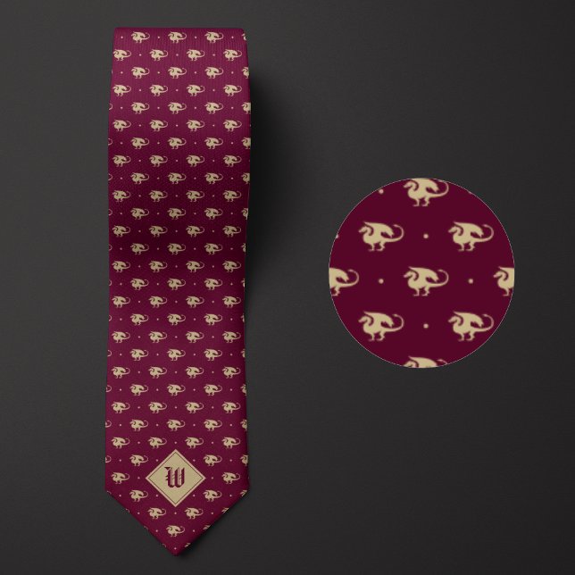Burgundy and Gold Dragon in Profile with Monogram Tie (Creator Uploaded)