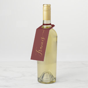 Burgundy and Gold Elegant Typography Bottle Tag