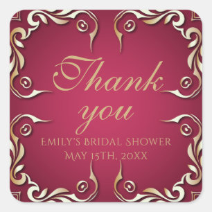 Burgundy And Gold Elegant Vintage Bridal Shower Square Sticker
