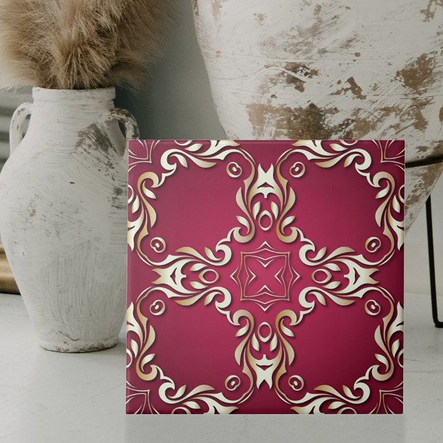 Burgundy And Gold Elegant Vintage Classic Royal  Tile (Creator Uploaded)