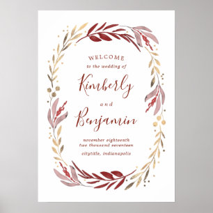 Burgundy and Gold Elegant Wedding Welcome Sign