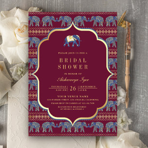 Burgundy and Gold Elephant Indian Bridal Shower Invitation