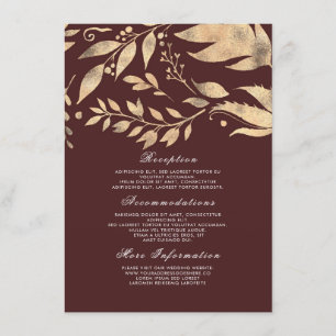 Burgundy and Gold Fall Wedding Information Guest Enclosure Card