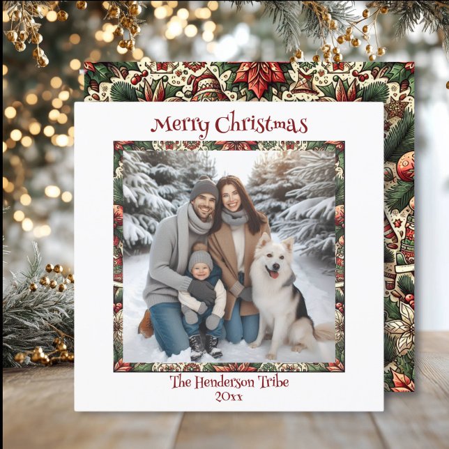 Burgundy and  Gold Family Photo Christmas Holiday Card (Creator Uploaded)