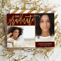 Burgundy and Gold Faux Foil 2 Photo Graduation