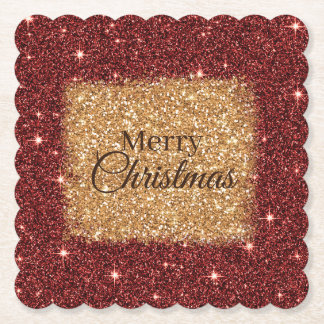Burgundy and gold faux glitter paper coaster