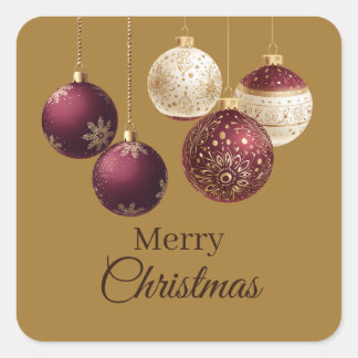 Burgundy and gold faux glitter square sticker