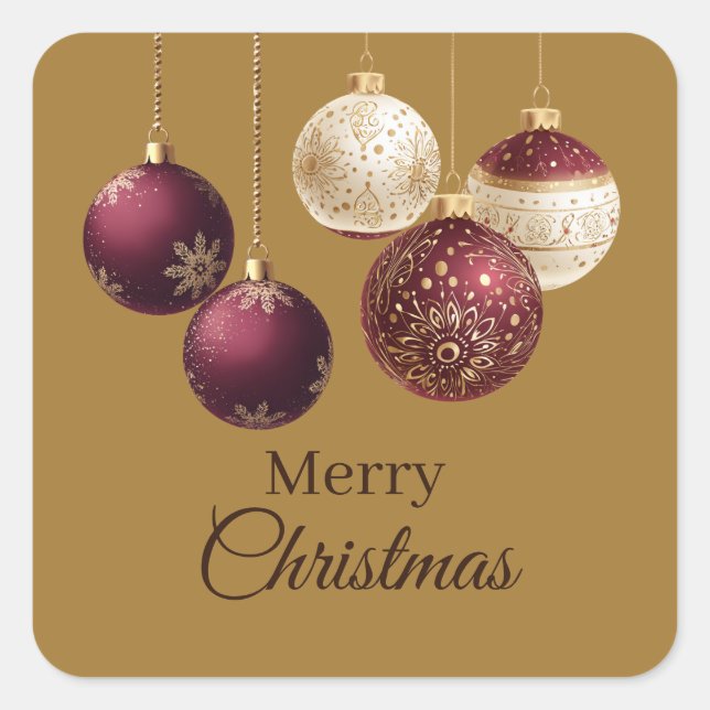 Burgundy and gold faux glitter square sticker (Front)