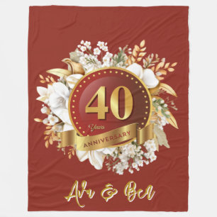 Burgundy And Gold Floral 40th Wedding Anniversary Fleece Blanket