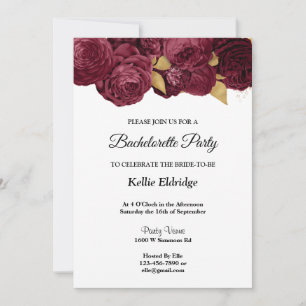 Burgundy And Gold Floral Bachelorette Party Invitation