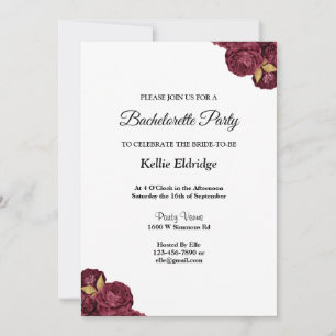 Burgundy And Gold Floral Bachelorette Party Invitation