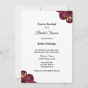 Burgundy And Gold Floral Bridal Shower Invitation