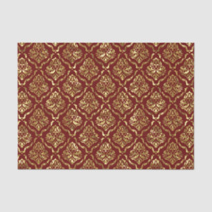 Burgundy and gold floral damask pattern tissue paper