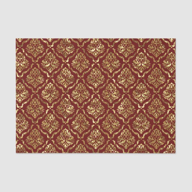 Burgundy and gold floral damask pattern tissue paper (Front)