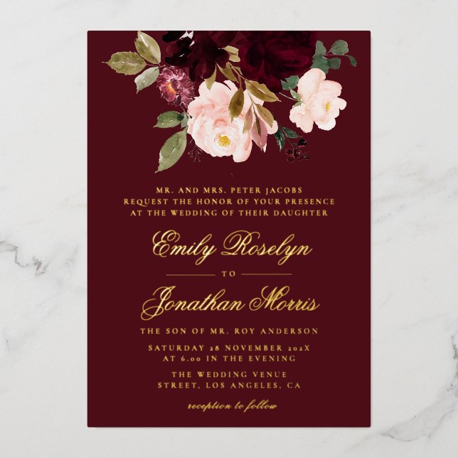 burgundy and gold floral elegant wedding (Front)