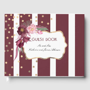 Burgundy and Gold Floral Elegant Wedding Guest Book