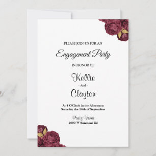 Burgundy And Gold Floral Engagement Party Invitation