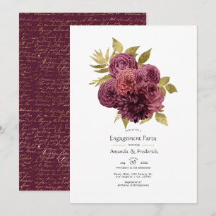 Burgundy and Gold Floral Engagement Party Invitation