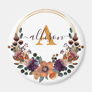 Burgundy and gold floral frame personalised   magnet