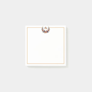 Burgundy and gold floral frame personalised post-it notes