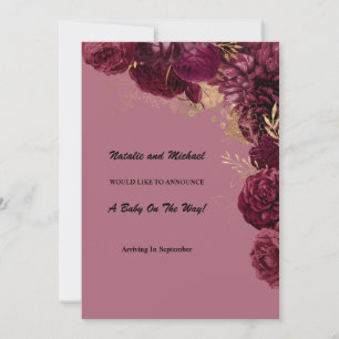Burgundy And Gold Floral Pregnancy Announcement