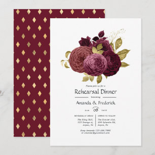 Burgundy and Gold Floral Rehearsal Dinner Invitati Invitation