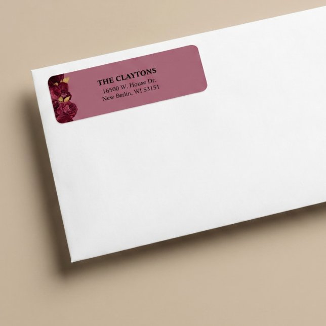Burgundy And Gold Floral Return Address Labels (Creator Uploaded)