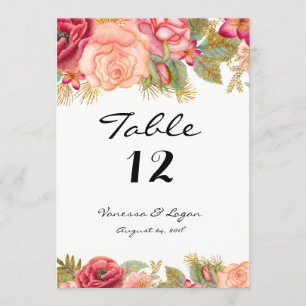 Burgundy and gold floral Table Number