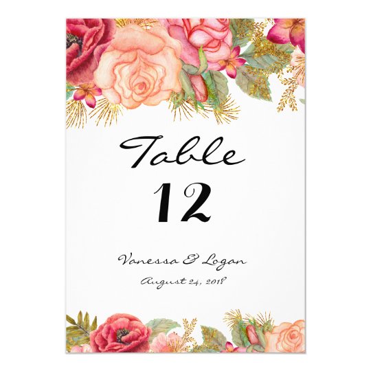 Burgundy and gold floral Table Number Card