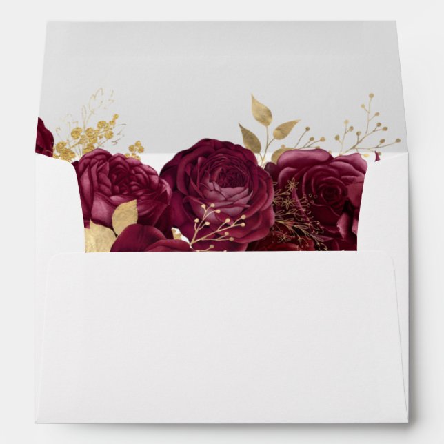 Burgundy And Gold Floral Wedding Envelope (Back (Bottom))