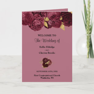 Burgundy And Gold Floral Wedding Folded Program Programme
