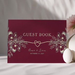 Burgundy and Gold Floral Wedding Guest Book