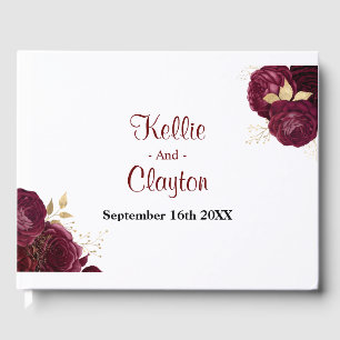 Burgundy And Gold Floral Wedding Guest Book