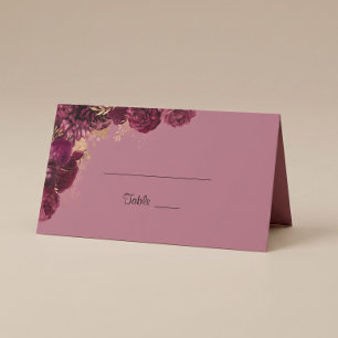 Burgundy And Gold Floral Wedding Guest Name Place Card