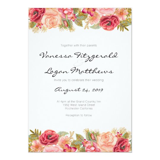 Burgundy and gold floral wedding invitation