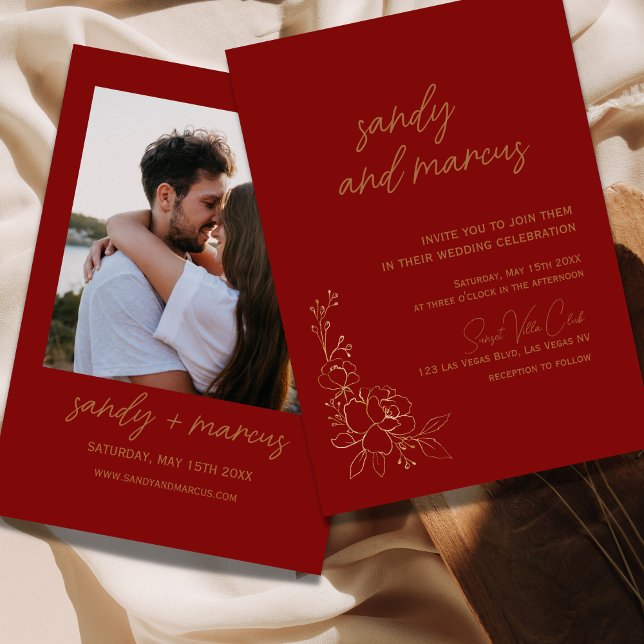 Burgundy And Gold Floral  Wedding Invitation (Creator Uploaded)