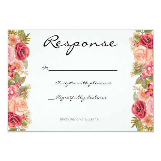 Burgundy and gold floral wedding invitation RSVP