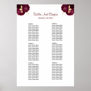 Burgundy And Gold Floral Wedding Seating Chart