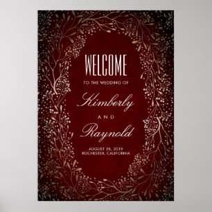 Burgundy and Gold Floral Wedding Welcome Sign