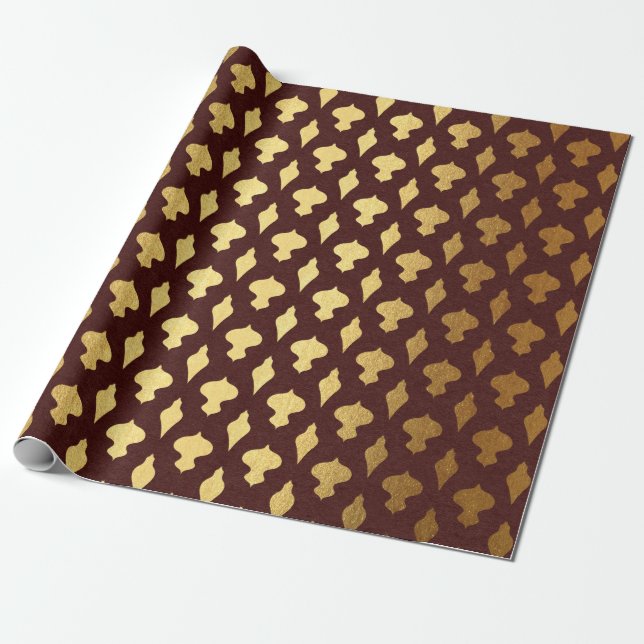 Burgundy and Gold foil Christmas Wrapping Paper (Unrolled)