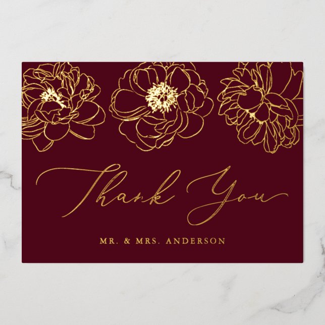 Burgundy and Gold Foil Floral Thank You Card (Front)