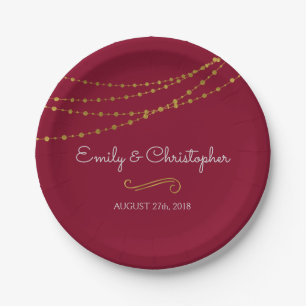 Burgundy and Gold Foil String Lights Plates