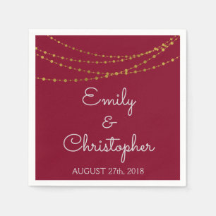 Burgundy and Gold Foil String Lights Wedding Napkin
