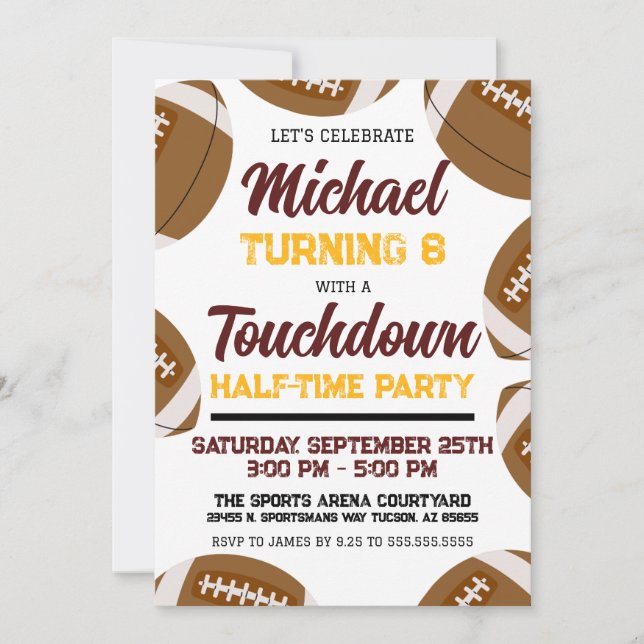 Burgundy and Gold Football Team Birthday Party Invitation (Front)
